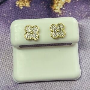 Gold-Tone Clover Stud Earrings - Women's Jewelry - 925